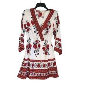 Flying Tomato Floral Dress Women's Size Small V Neck Elastic Waist Bell Sleeves